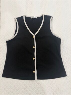 Bailey 44 Black Sweater Vest Tank Top with White Trim and Gold Buttons